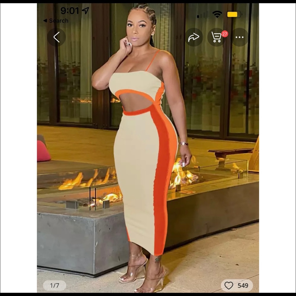 Colorblock nude orange and coral dress